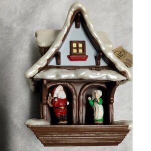 Vintage 1988 Hallmark Light-Up Santa & Mrs. Claus Cottage Ornament Holiday House